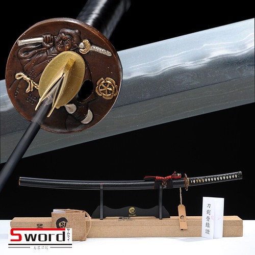 Hand-Forged Damascus Folded Steel Japanese Samurai Katana Sword Real Hamon Black