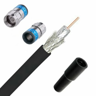 11m SatKabel 135dB 5Fach Stahl-Kupfer 7mm schwarz + 2x F-Stecker + 1x Gummitülle