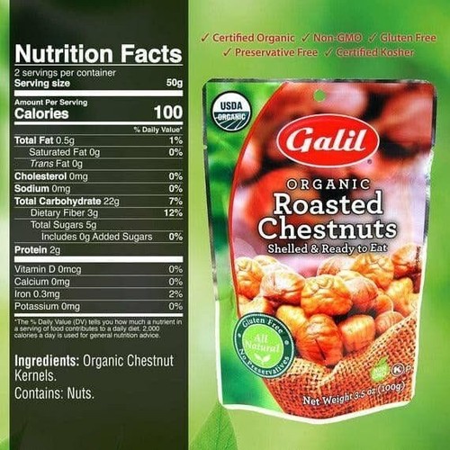 ORGANIC Galil Roasted Chestnuts Peeled & Ready to Eat 3.5oz x 12 Packs 42 OZ - Picture 5 of 8