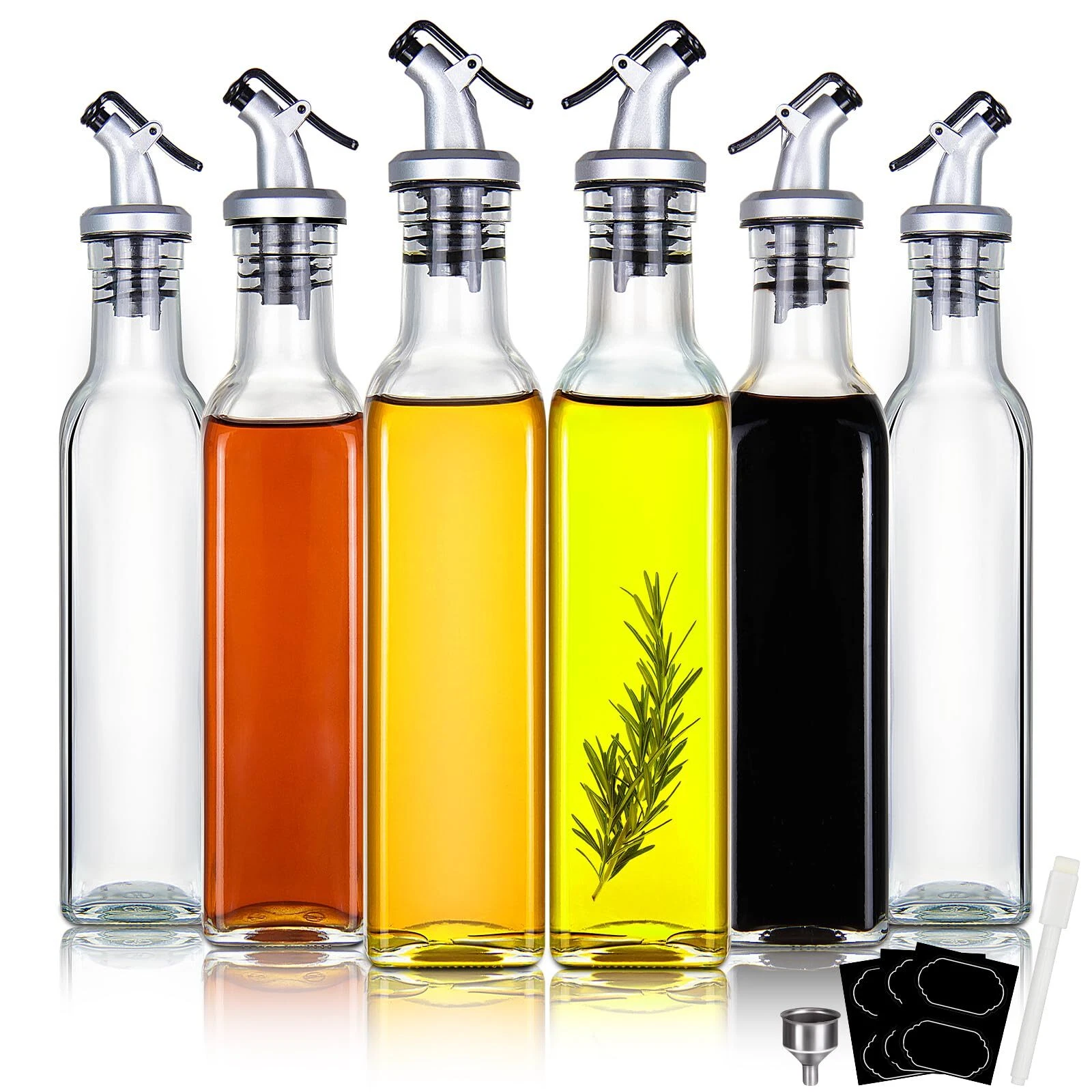 8oz Clear Glass Olive Oil Dispenser Bottles and Vinegar Cruet Bottle Includes...