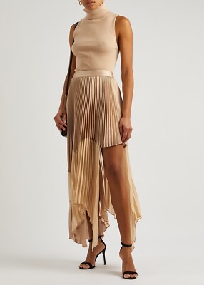 NWT $440 Alice + Olivia  fraley sunburst pleat asymmetric hem midi skirt 4