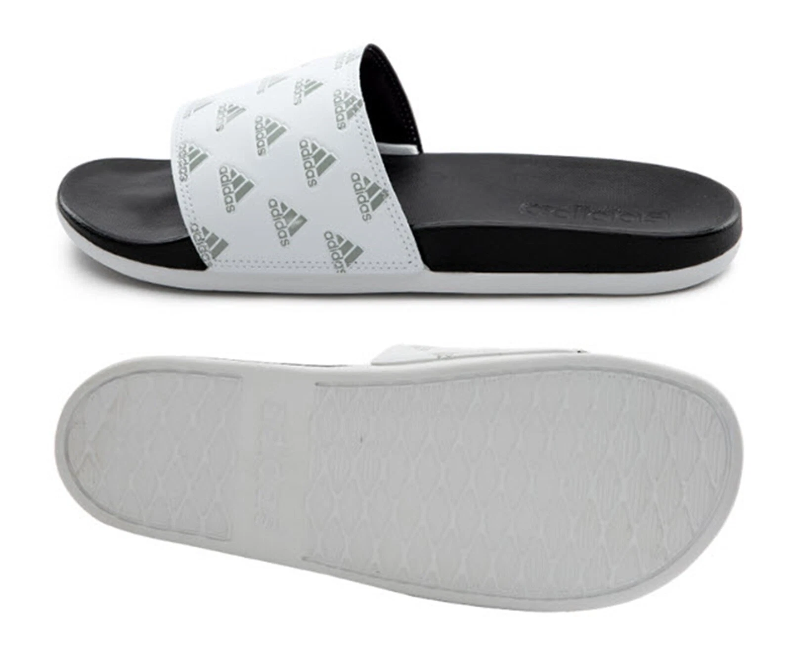 Adidas Uomo ADILETTE Pantofola Comfort Bianco Grigio Slip Sandali Casual GV9737