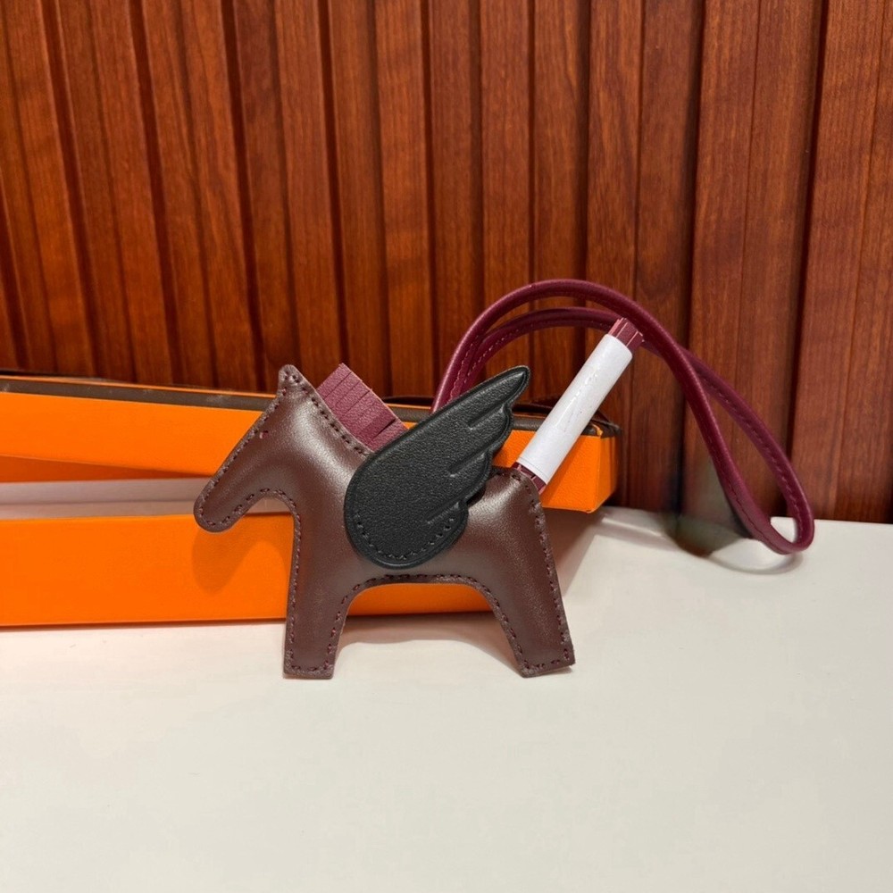New arrival 2024 Lambskin Mini Dark Red Rodeo Horse bag Charm With Swift Pegase
