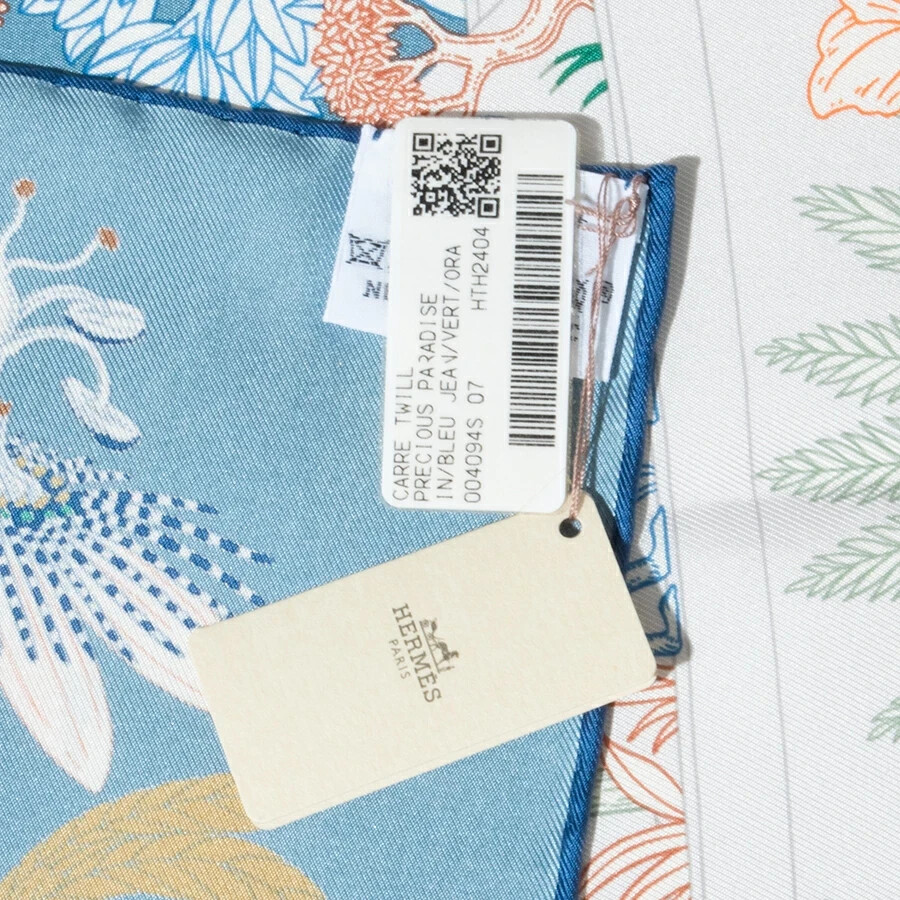 Hermes Carre 90 Precious Paradise Scarf Silk Twill Blue Jean
