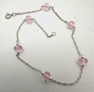 Handmade ~ Sterling Silver .925 Pink Crystal 10 1/4" Anklet Ankle Bracelet