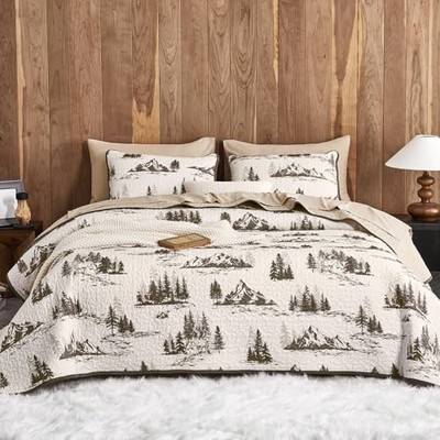 Wake In Cloud - Rustic Quilt Set, Cabin Forest Woodland Camping Theme with Lodge