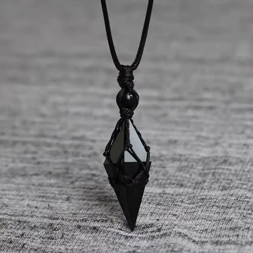 Real Black Obsidian Amulet Healing Strength Protection Pendant Unisex Necklace - product listing photo