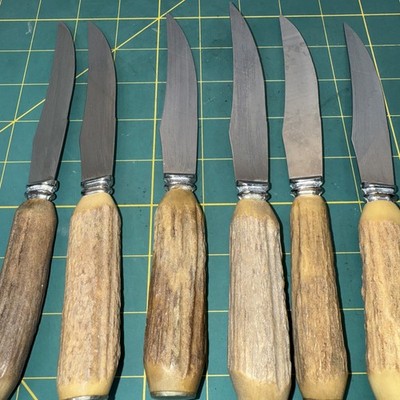 ビンテージ 英国 HOFFRITZ スタッグホーン ステーキナイフ 6本セット SIX Vintage HOFFRITZ Antler Bone Handle 9