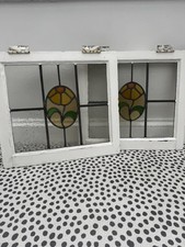 STAINED GLASS WINDOW WOODEN VINTAGE ANTIQUE COLOUR 1930s ART DECO LEADED FROSTED
