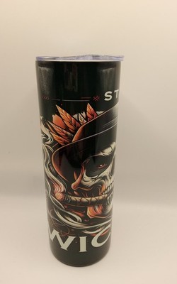 20oz wicked biker skull tumbler with straw