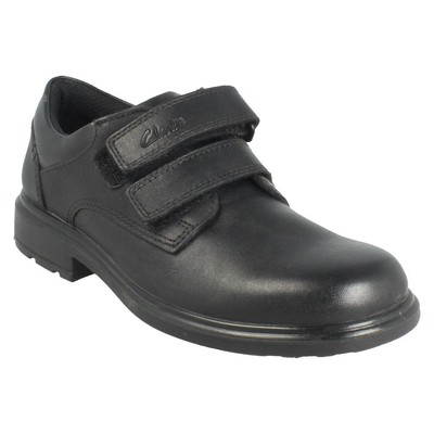 Jungen Clarks Leder Schulschuhe Klettverschluss Riemen schwarz UK 13 KidsF