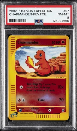 2002 POKEMON EXPEDITION #97 CHARMANDER-REVERSE FOIL PSA 8