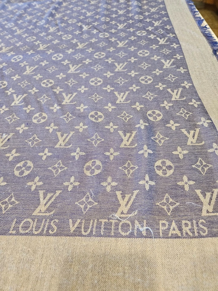 Louis Vuitton Metallic Shine Monogram Denim Blue Scarf Shawl 401910 Italy - Image 3 of 4