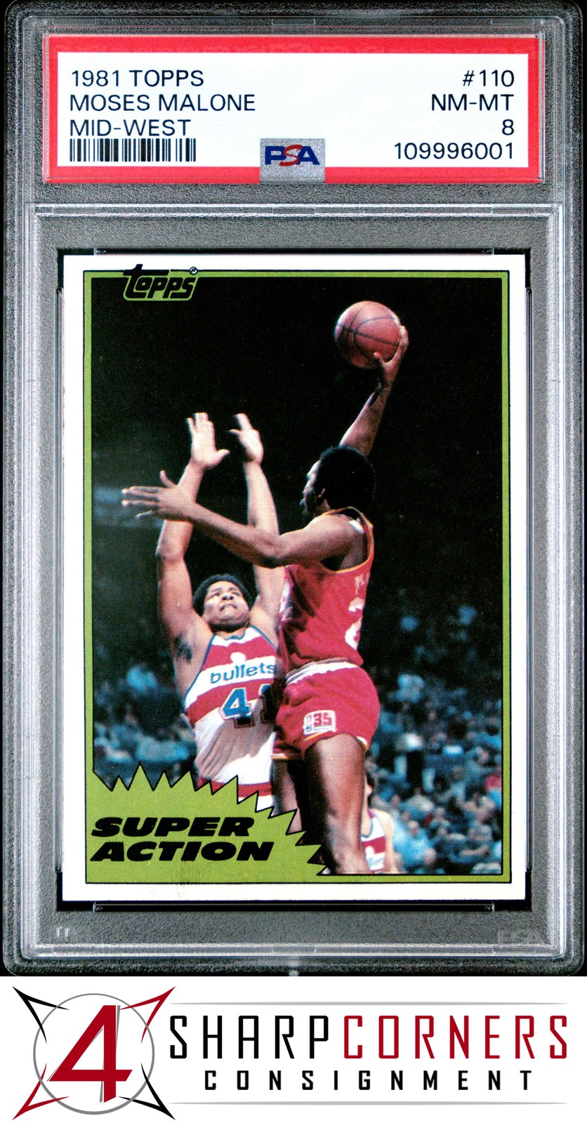 1981 TOPPS MID-WEST #110 MOSES MALONE ROCKETS HOF PSA 8