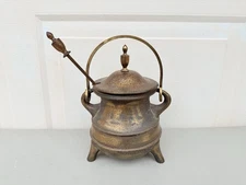 Vintage Cast Iron Brass Fire Starter Cauldron Smudge Pot & Pumice Wand
