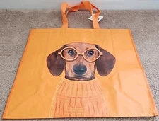 Marshalls Large Reusable Tote Bag Cute Dachshund Wiener Dog In Sweater & Glasses
