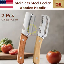 1-3x Stainless Steel Peeler with Wooden Handle Fruit and Vegetable Slicer 2026