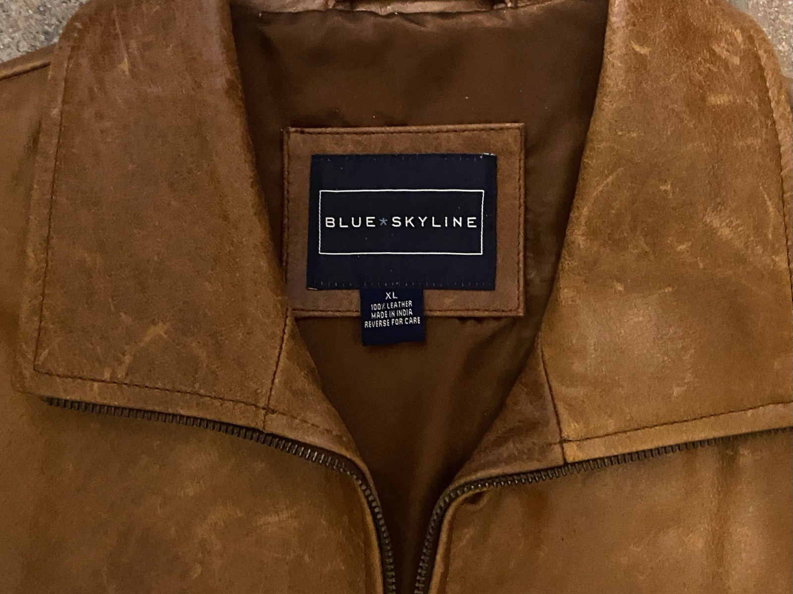 Blue Skyline Men’s Xlarge 100% Leather Jacket Car Coat Carmel Brown