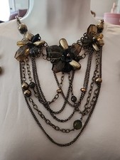 Fashion Necklace Earring Set Chunky Multi Chain Layered Faceted Stones Beads 20"