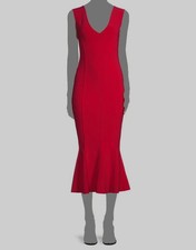 Norma Kamali Women Red Grace Sleeveless Flounce-Hem V Neck Sheath Dress Size XS