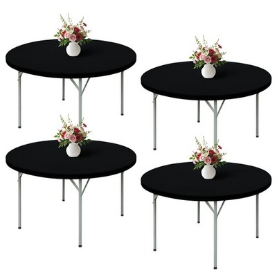 Wolkemer 4-Pack 5ft Black Fitted Tablecloth 60'' Round Elastic Edges Table Cover