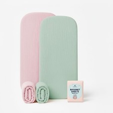 Muslin Bassinet Sheets | Baby Fitted Sheet Set of 2 Pink & Green 33x17 Fitted
