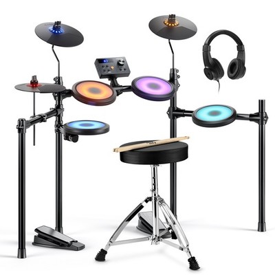 Donner DED-70L E-Drum Set schlagzeug mit LED-Beleuchtung Pad, Hocker, Kopfhörer