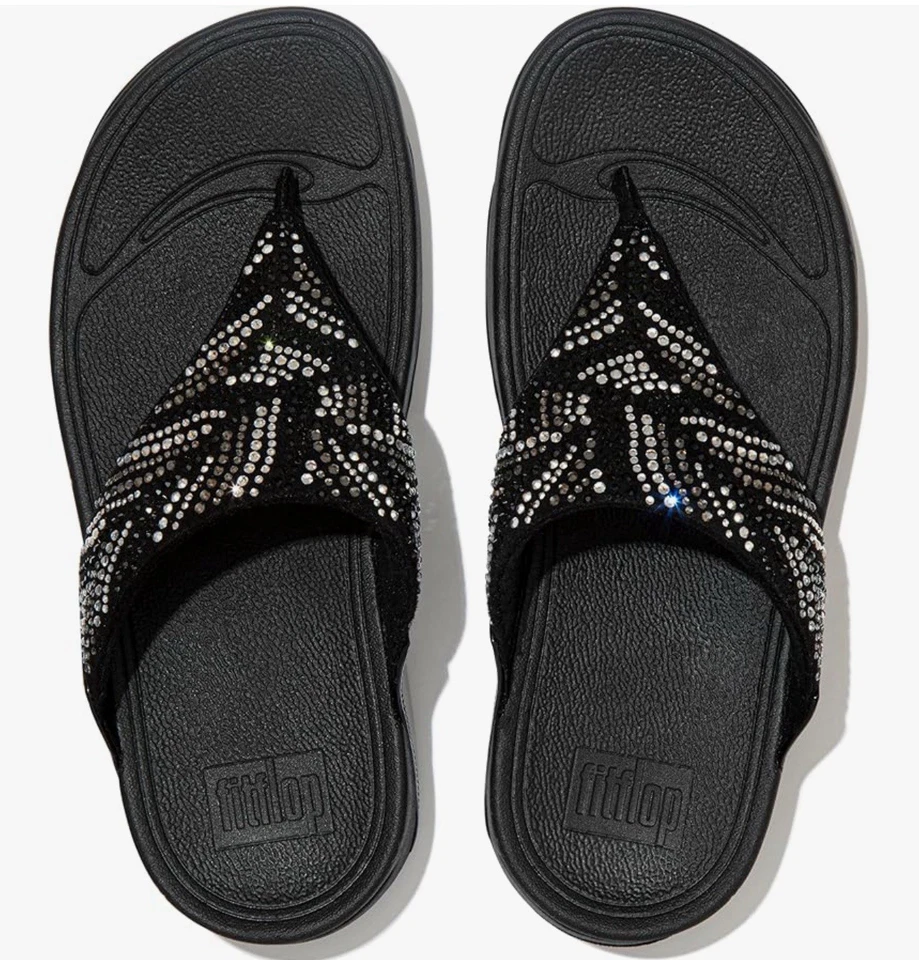 FitFlop Womens Black Sandal Lulu Crystal Feather NEW WIDER fitting Sz 7 - Image 3 of 4