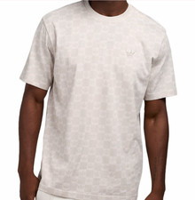 NEW MEN'S ADIDAS ORIGINALS MONOGRAM TREFOIL SHIRT SIZE LARGE JY2972 BEIGE