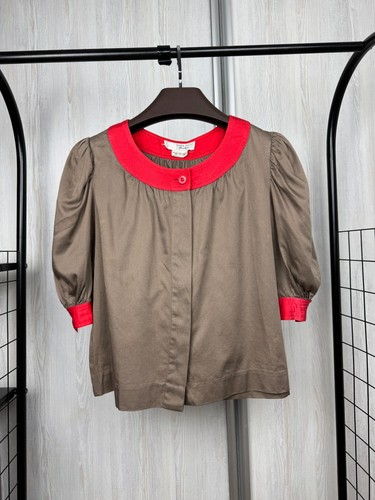 Nina Ricci, NINA RICCI Boutique Vintage brown red collar cotton blouse