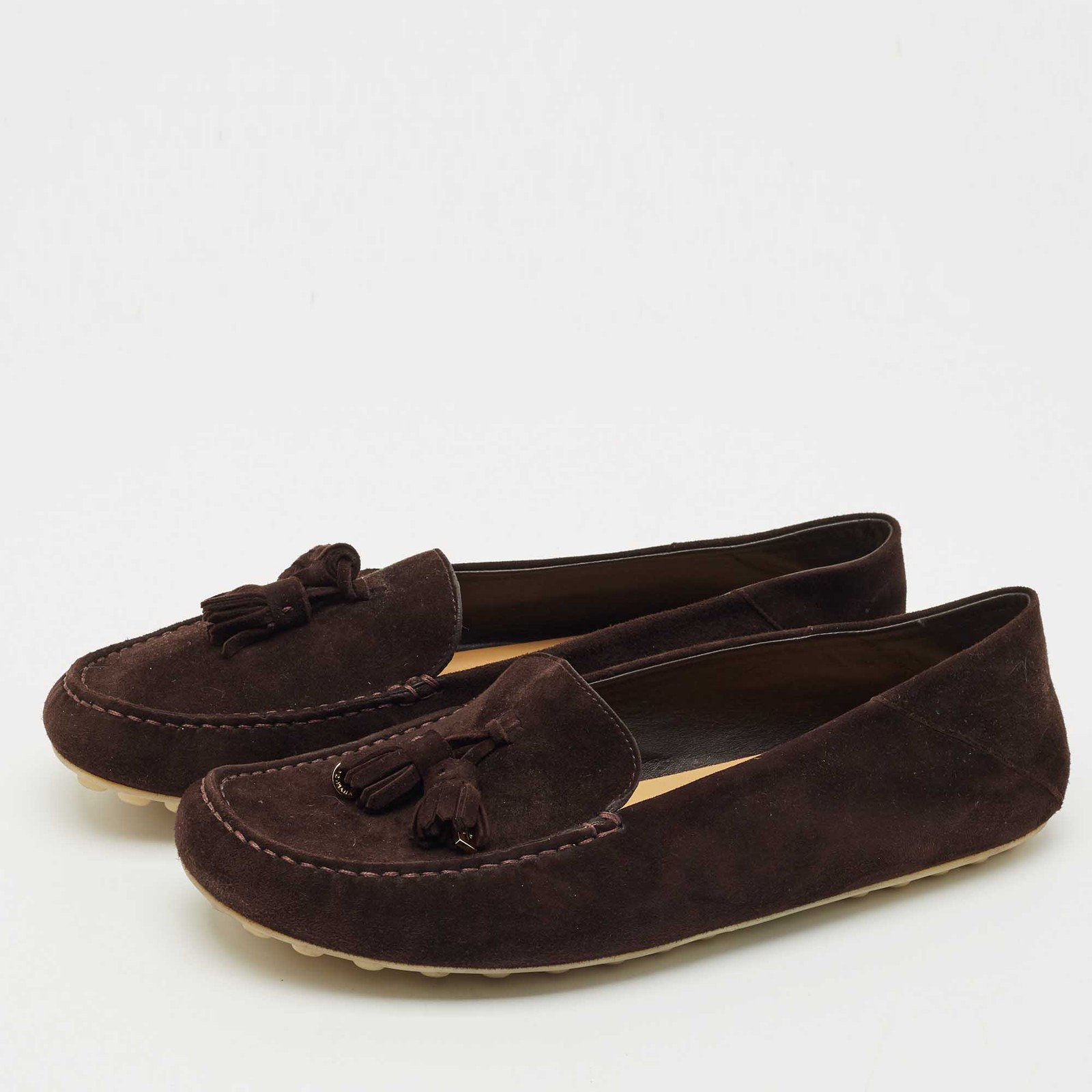 SAOLA Mocassini da passeggio Loro Piana in camoscio marrone suola a pois taglia 41