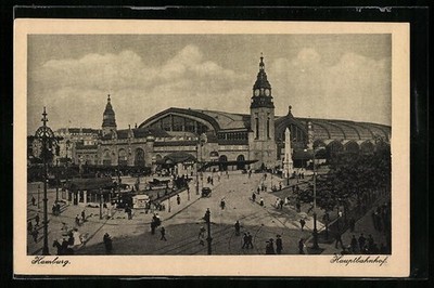 Hamburg-St. Georg, main train station from a bird's-eye view, postcard