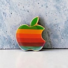 Vintage Apple Computer Rainbow Logo Lapel Pin Macintosh Mac Gold Tone Enamel