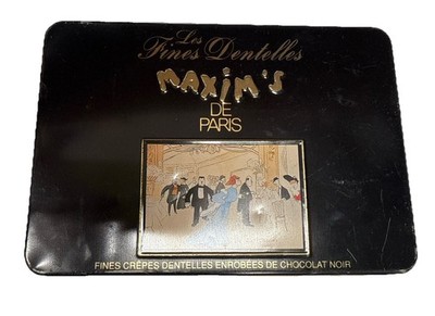 Maxim's De Paris Les Biscuits Gourmands Cookie Advertising Hinged Tin Box 