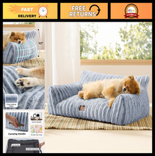 Fluffy Dog Couch Bed for Small Medium Pets, Washable Cover, Supportive Sofa, 3