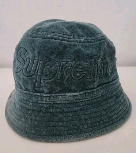 Chapeau seau sarcelle moyen SS18 Supreme x Lacoste concasseur velours taille M