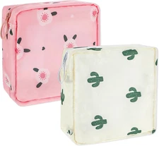 Reusable Sanitary Napkin Storage Bags - 2 Pack Portable Period Pouch with Zipper