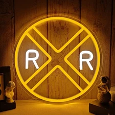 Railroad Crossing Neon Sign Traffic Signs Dimmable Retro Train Decor Led Sign...