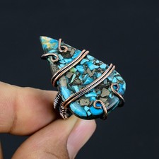 Copper Turquoise Gemstone Handmade Copper Wire Wrap Jewelry Ring Size 7 h029