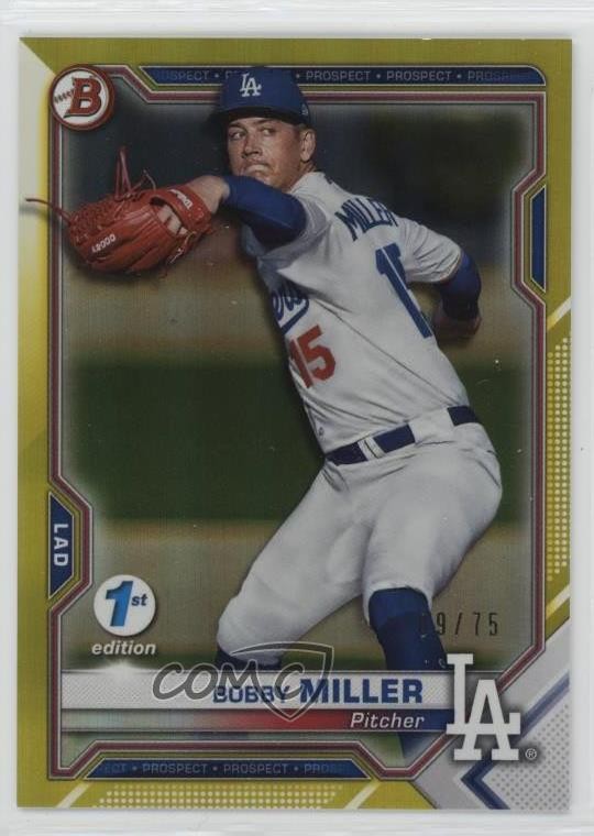 2021 Bowman 1st Edition Yellow Foil 9/75 Bobby Miller #BFE-75 13iq