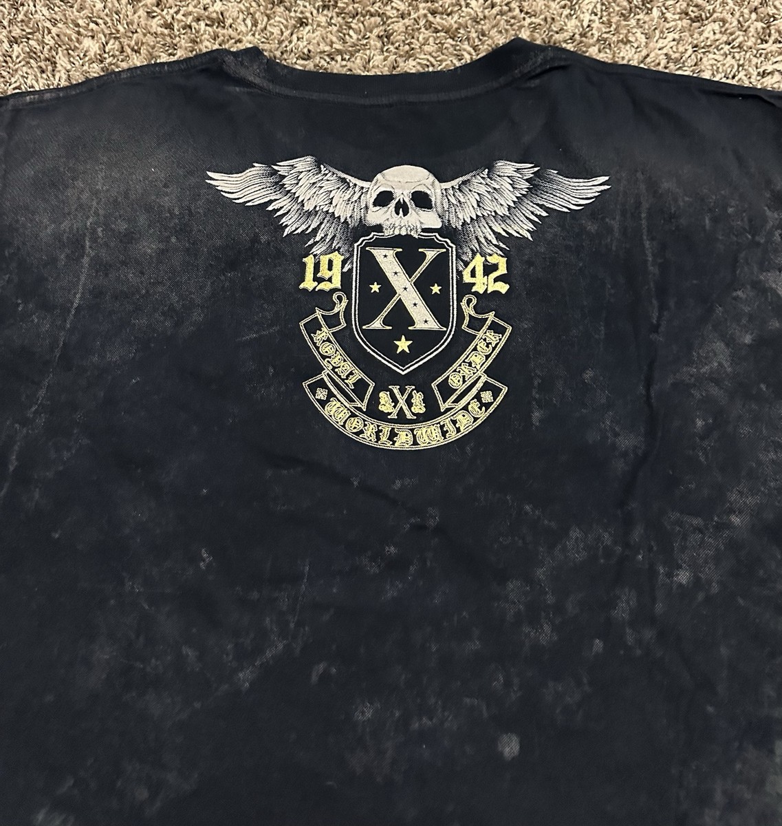 Vintage Y2K Xzavier Skull Short Sleeve T Shirt Men's Black Gold