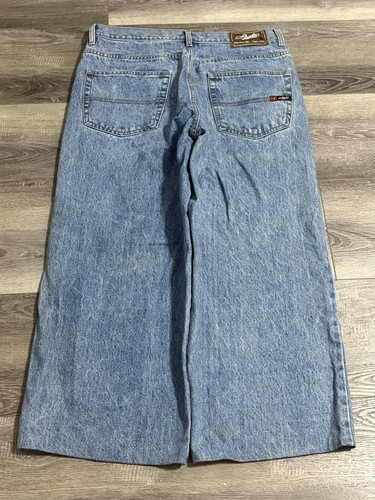 Vintage Skato Logo Blue Baggy Wide Leg Jeans Y2K Skater Streetwear - Men’s 36x30