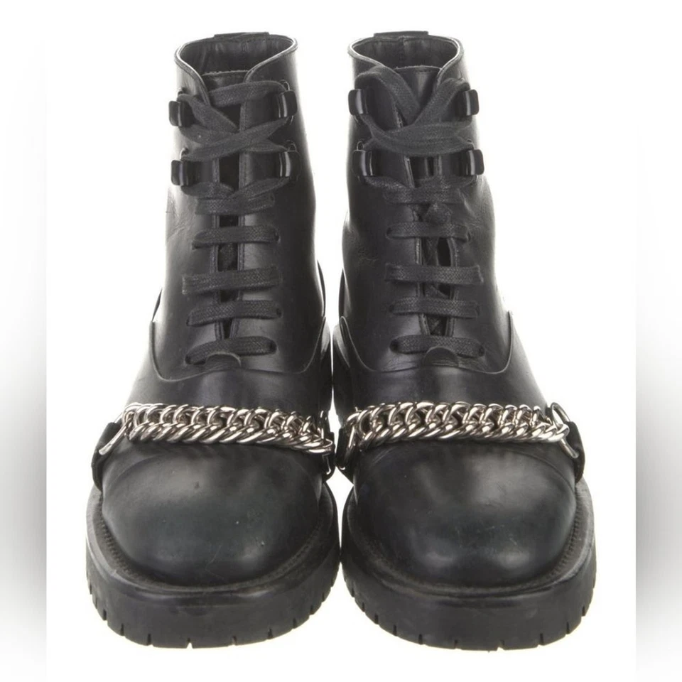 Burberry Barke Eslabones de Cadena Acentos Combate Negro Cuero Botas Mujer Talla 5 (IT 35) Foto 2 de 4