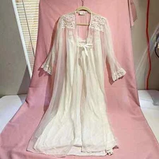 Vintage 60s Hollywood Bridal Sheer Nylon Chiffon Peignoir Robe & Nightgown Set