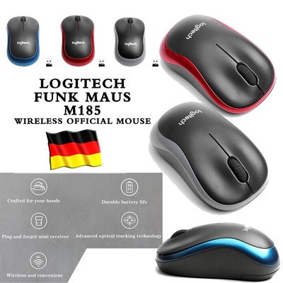 Logitec M185 Maus Wireless Schnurlos Mouse Kabellos Funk & USB Empfänger 1000DPI