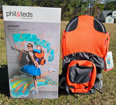 Phil And Teds Parade Backpack Carrier Orange Toddler up to 40 lbs Folds Open Box