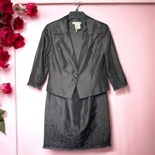 Plaza South Sheath Dress Suit Mother of Bride Black Embroidered Rhinestone 6P