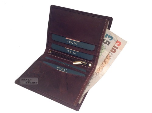 Vitali Quality Hunter Brown Oil Leather Wallet Credit Card Slim Bifold Distress - Picture 7 of 7