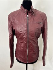 Vintage 70s Sears Woman 34 S Cafe Racer Red Leather Jacket Biker 
