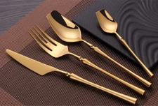 16/24 Pieces Golden Anti-Rust Stainless Steel Flatware Set | Fork Spoon Knife